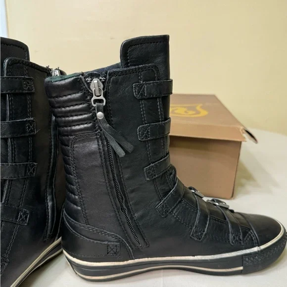 Ash Volcano Super High Top Buckle Sneaker in Black Leather in Size 6 NWT - Picture 7 of 16